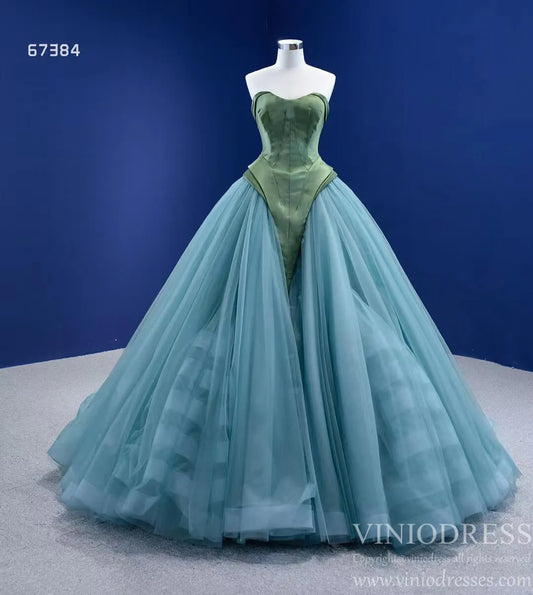 Vintage Corset Dress Strapless Green Tulle Trumpet Ball Gown viniodress 67384-Quinceanera Dresses 2025 -Viniodress-Green-Custom Size-