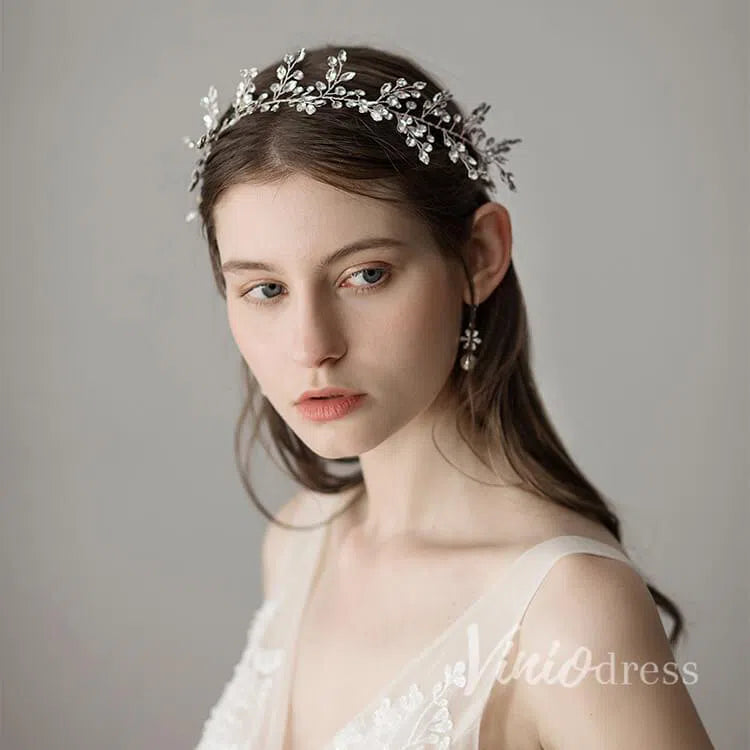 Vintage Crystal Sprig Silver Bridal Headband ACC1117-Headpieces-Viniodress-Silver-Viniodress