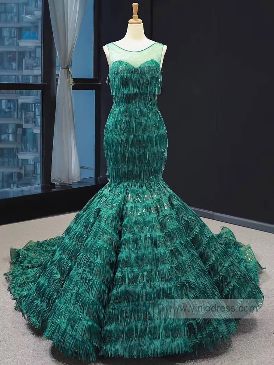 Vintage Emerald Green Mermaid Prom Dresses Trumpet Dress FD1391-prom dresses-Viniodress-Emerald Green-US 2-Viniodress