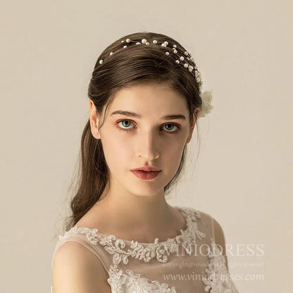 Vintage Flower and Pearl Hair Vine Bridal Clip AC1110-Headpieces 2025 -Viniodress-1PCS-
