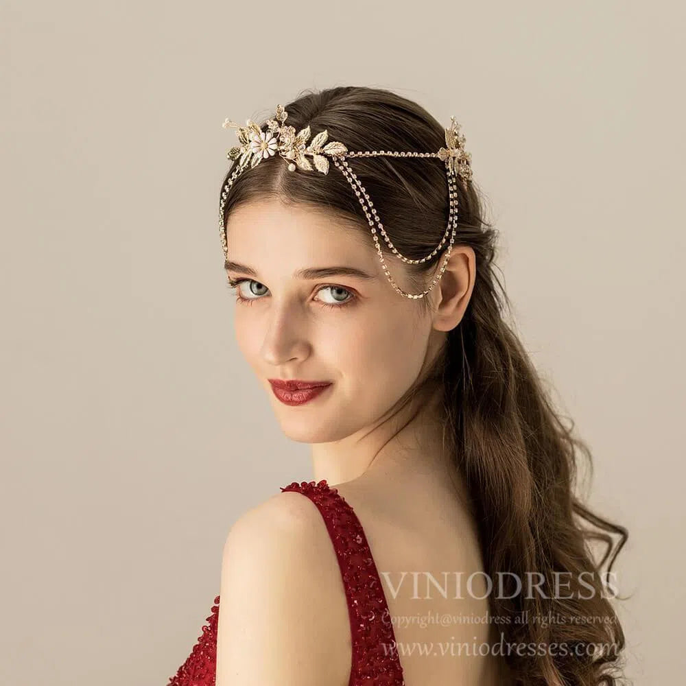 Vintage Gold Bridal Circlet Headband AC1103-Headpieces-Viniodress-Headband-Viniodress