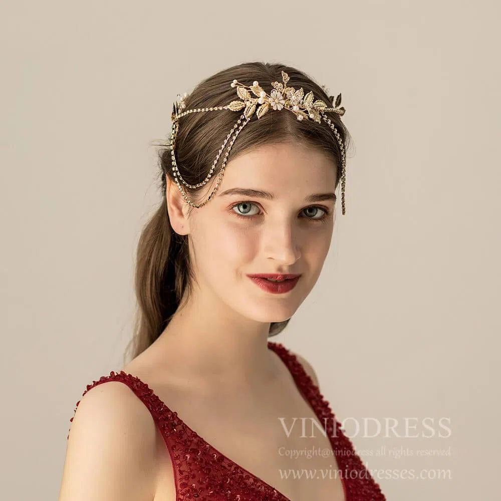 Vintage Gold Bridal Circlet Headband AC1103-Headpieces-Viniodress-Headband-Viniodress