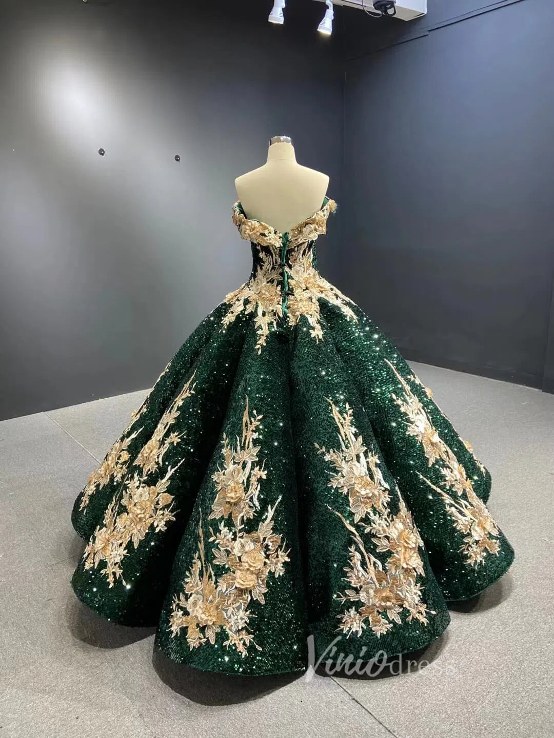 Vintage Gold Prom Dresses Red Floral Lace Quinceañera Dress 66704 vini – Viniodress