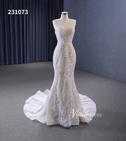 Vintage Lace Applique Wedding Dresses Mermaid Convertible Bridal Gown 231073-wedding dresses 2025 -Viniodress-Champagne-Custom Size-