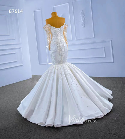 Vintage Lace Appliqued Mermaid Wedding Dresses with Long Sleeves 67514-wedding dresses 2025 -Viniodress-Ivory-Custom Size-