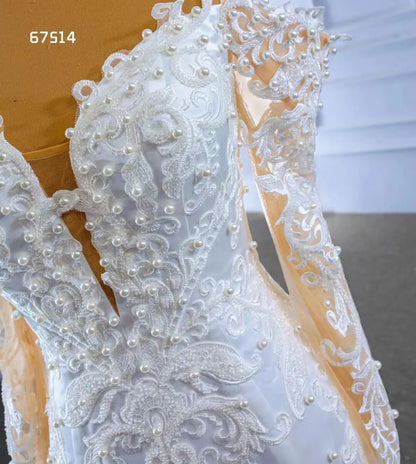 Vintage Lace Appliqued Mermaid Wedding Dresses with Long Sleeves 67514-wedding dresses 2025 -Viniodress-Ivory-Custom Size-