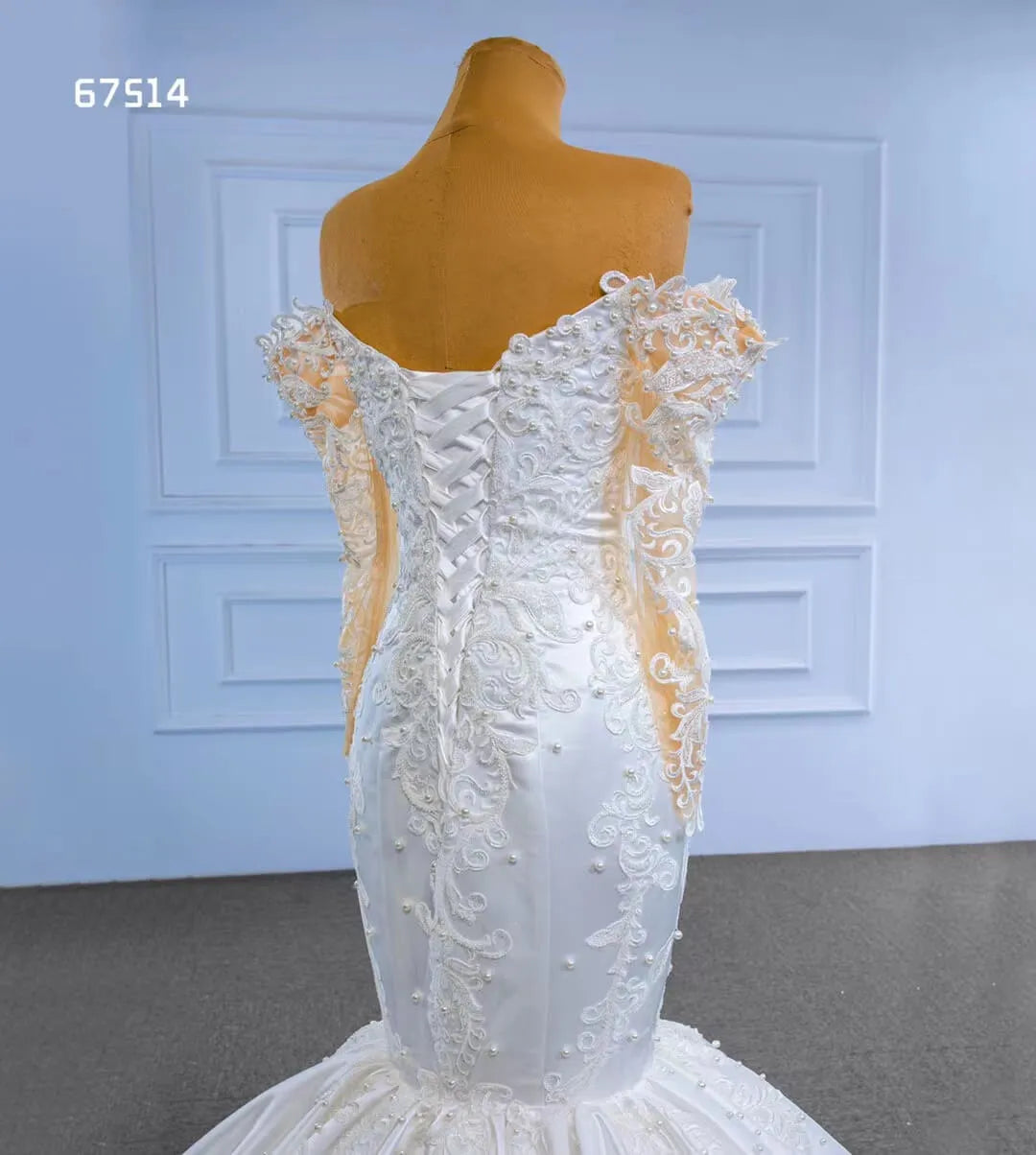 Vintage Lace Appliqued Mermaid Wedding Dresses with Long Sleeves 67514-wedding dresses 2025 -Viniodress-Ivory-Custom Size-