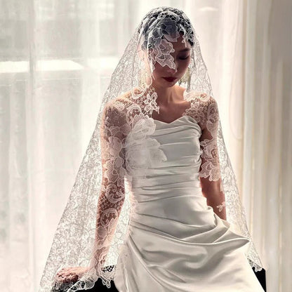 Vintage Lace Bridal Veil Viniodress LA002-Bridal Veil 2025 -Viniodress-Ivory-130cm-