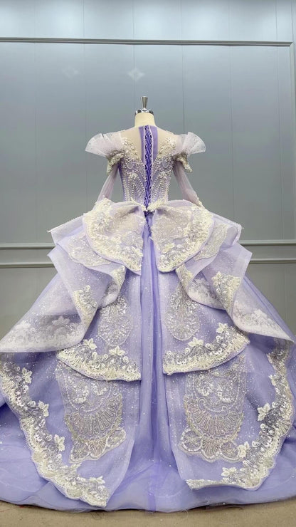 Vintage Lavender Wedding Gown Long Sleeve Debut Sweet 16 Dresses 51010-Quinceanera Dresses 2025 -Viniodress-Lavender-US 2-