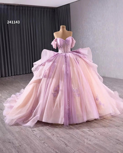 Vintage Lilac Wedding Dresses Detachable Overskirt Princess Quinceaner – Viniodress