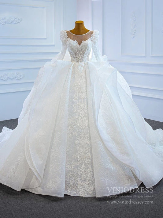 Vintage Long Sleeve Wedding Dresses Haute Couture Princess Wedding Gown 67220-wedding dresses 2025 -Viniodress-Ivory-Custom Size-