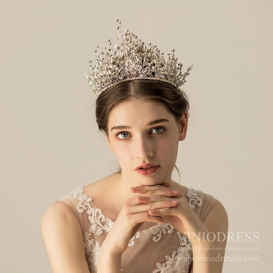 Vintage Luxury Silver Bridal Tiara Quinceanera Crown AC1231-Headpieces 2025 -Viniodress-Silver-