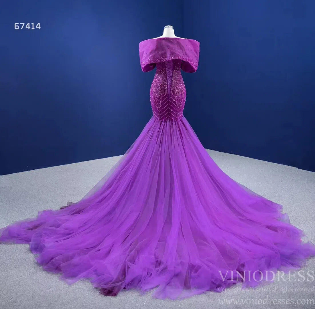 Vintage Magenta Mermaid Formal Dresses Purple Pageant Dress 67414-wedding dresses 2025 -Viniodress-Purple-Custom Size-