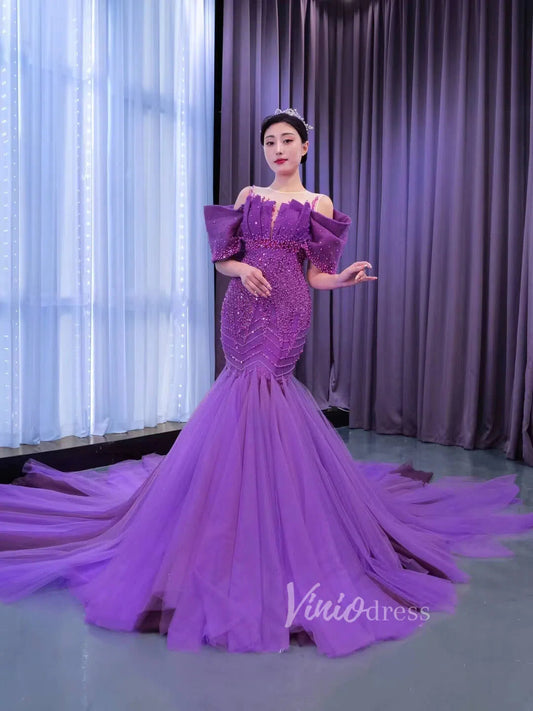 Vintage Magenta Mermaid Formal Dresses Purple Pageant Dress 67414-wedding dresses 2025 -Viniodress-Purple-Custom Size-