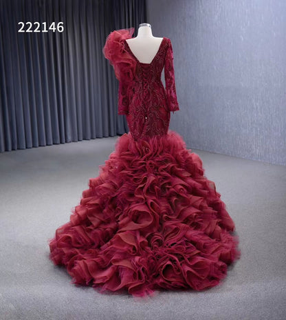 Vintage Mermaid Pageant Dress Long Sleeve Ruffled Wedding Dresses 222146-wedding dresses 2025 -Viniodress-Blush Pink-Custom Size-