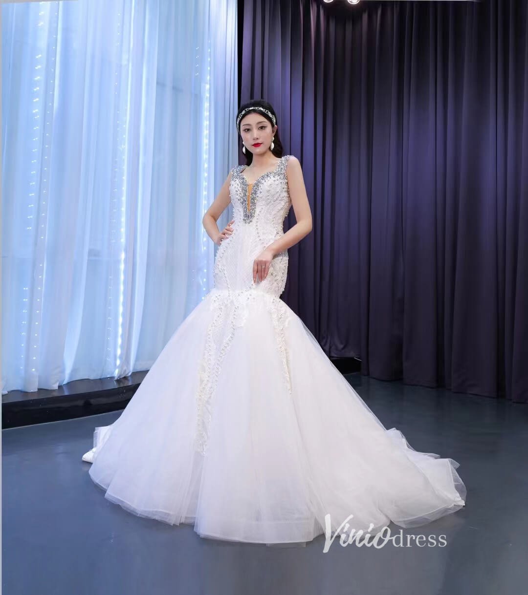 Vintage Mermaid Wedding Dresses with Removable Train 67453-wedding dresses 2025 -Viniodress-Ivory-Custom Size-
