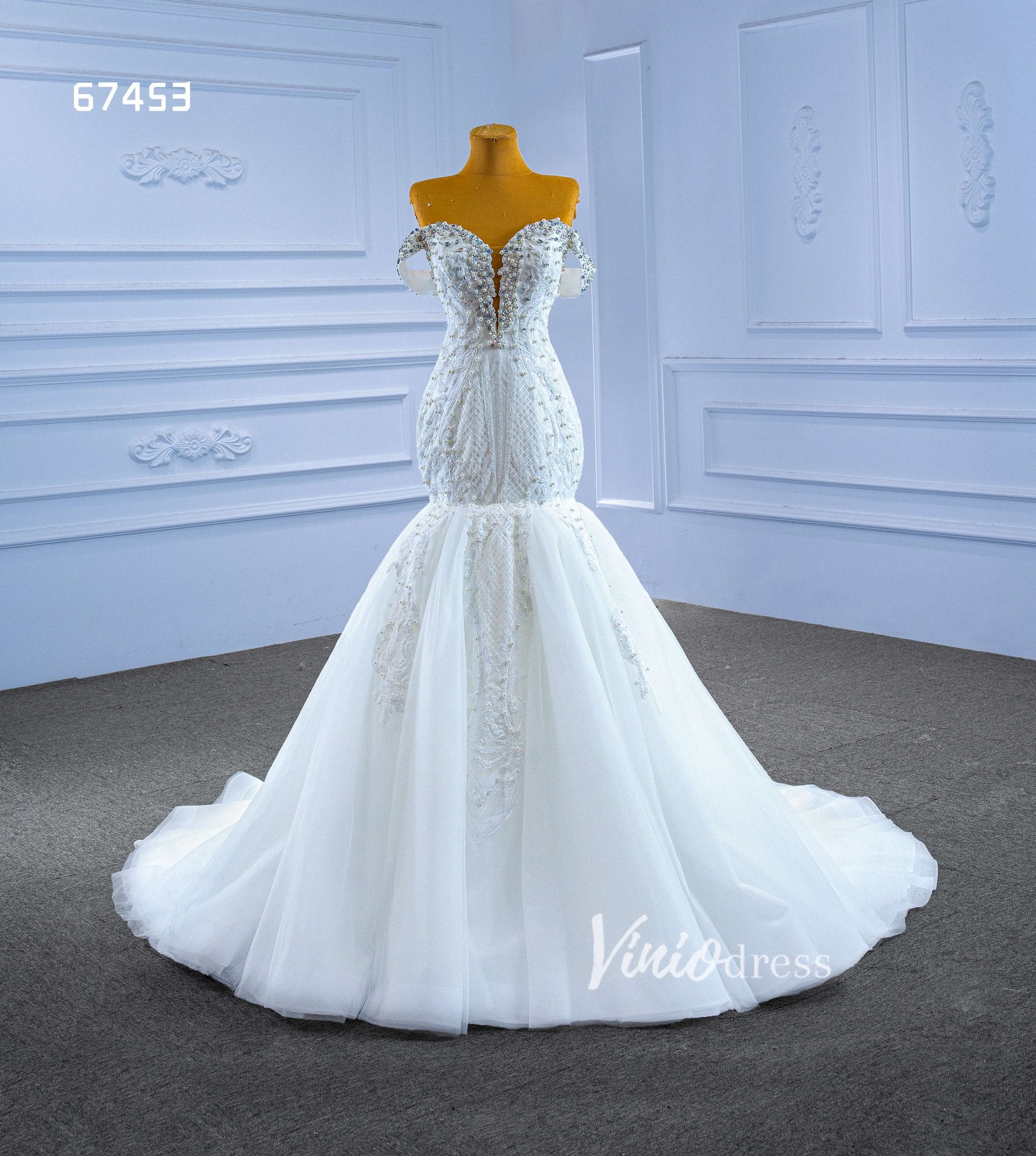 Vintage Mermaid Wedding Dresses with Removable Train 67453-wedding dresses 2025 -Viniodress-Ivory-Custom Size-