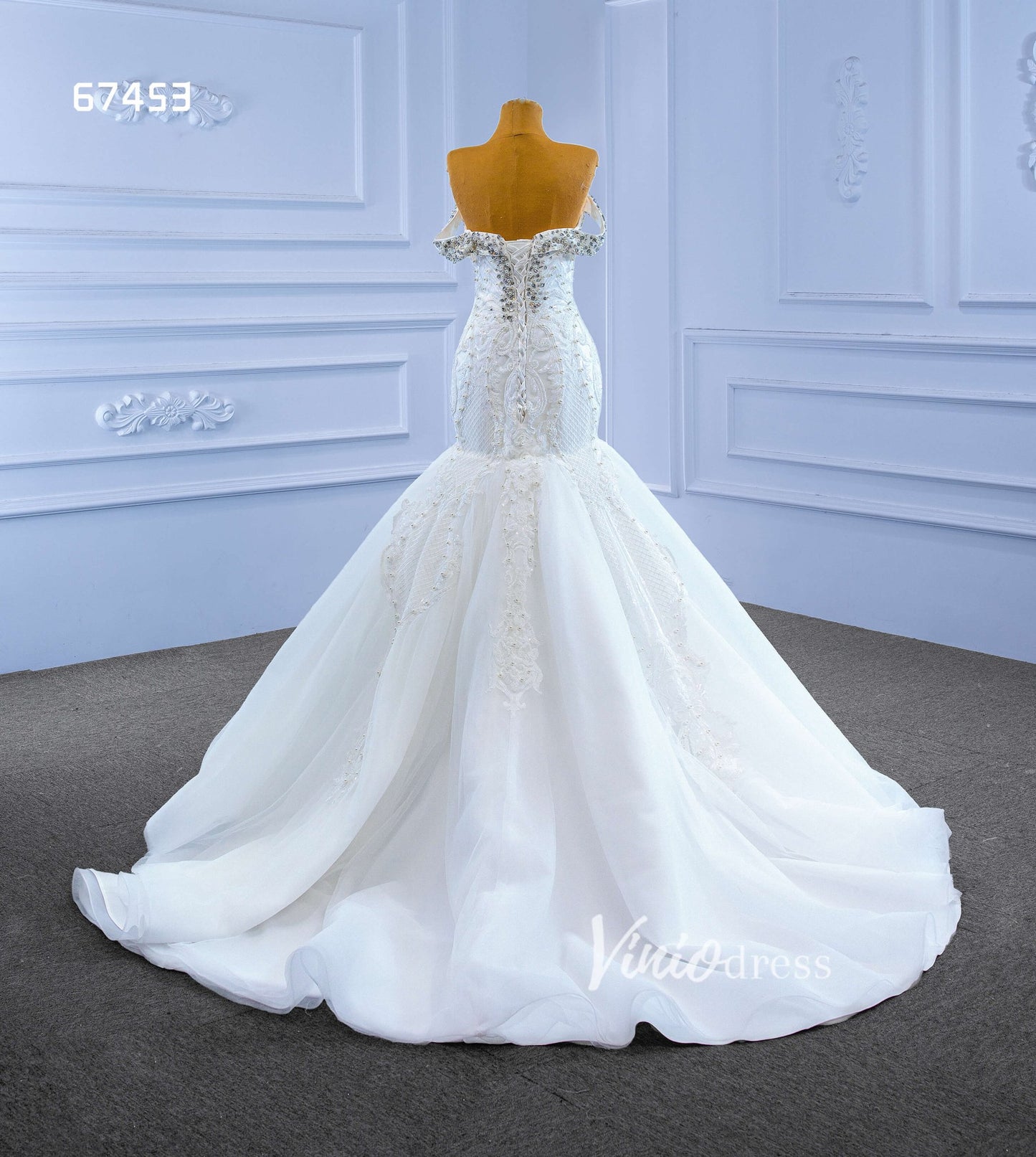 Vintage Mermaid Wedding Dresses with Removable Train 67453-wedding dresses 2025 -Viniodress-Ivory-Custom Size-