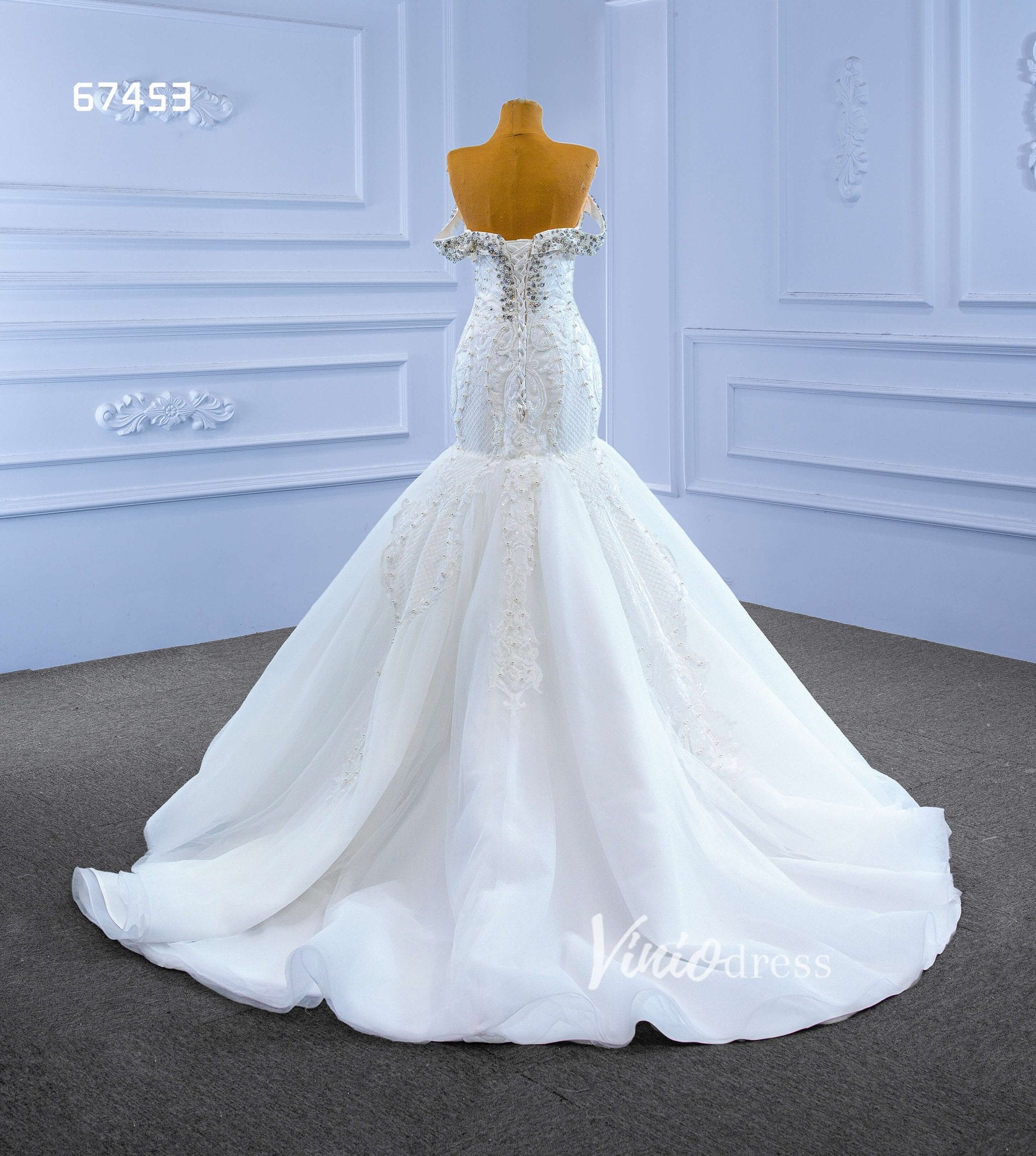 Vintage Mermaid Wedding Dresses with Removable Train 67453-wedding dresses 2025 -Viniodress-Ivory-Custom Size-