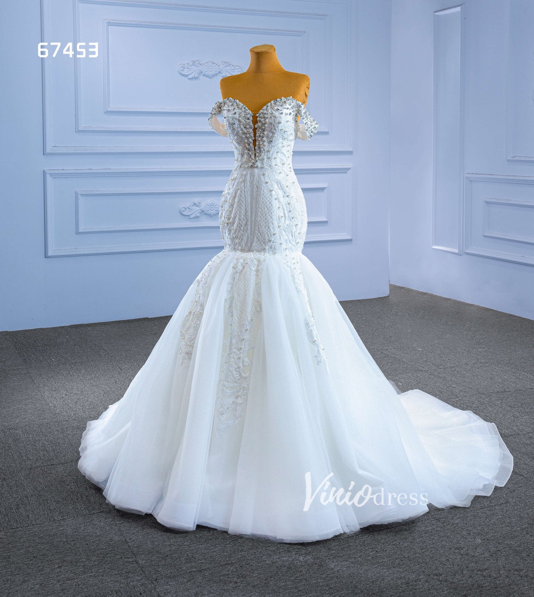 Vintage Mermaid Wedding Dresses with Removable Train 67453-wedding dresses 2025 -Viniodress-Ivory-Custom Size-