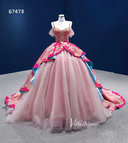 Vintage Pink Wedding Dress Ball Gown Sweet 15 Dress Quince Dress 67473-Quinceanera Dresses 2025 -Viniodress-Pink-Custom Size-