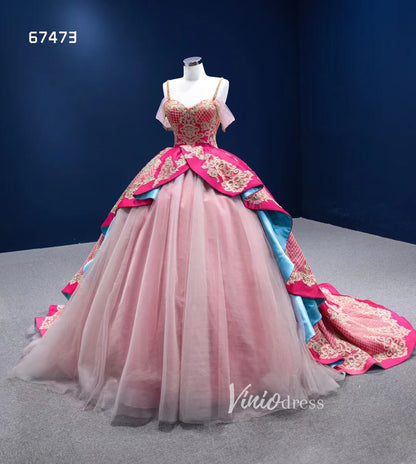 Vintage Pink Wedding Dress Ball Gown Sweet 15 Dress Quince Dress 67473-Quinceanera Dresses 2025 -Viniodress-Pink-Custom Size-