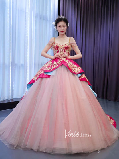 Vintage Pink Wedding Dress Ball Gown Sweet 15 Dress Quince Dress 67473-Quinceanera Dresses 2025 -Viniodress-Pink-Custom Size-