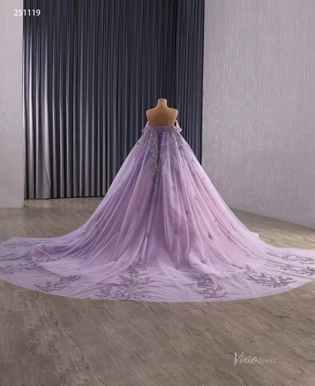 Vintage Purple Lace Ball Gown with Cape