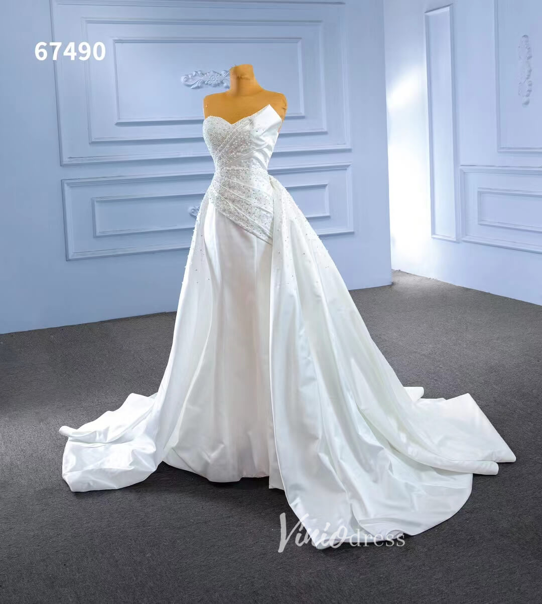 Vintage Satin Strapless Wedding Dresses with Overskirt 67490-wedding dresses 2025 -Viniodress-Ivory-Custom Size-