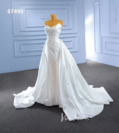 Vintage Satin Strapless Wedding Dresses with Overskirt 67490-wedding dresses 2025 -Viniodress-Ivory-Custom Size-