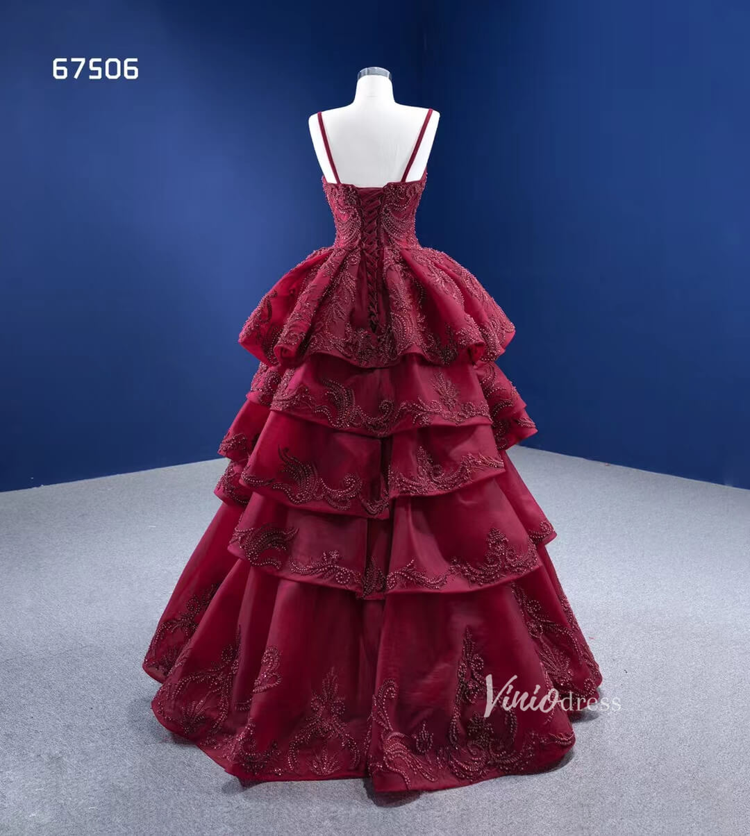 Vintage Tiered Prom Dresses Burgundy Formal Dress Lace Ball Gown 67506-Quinceanera Dresses 2025 -Viniodress-Burgundy-Custom Size-