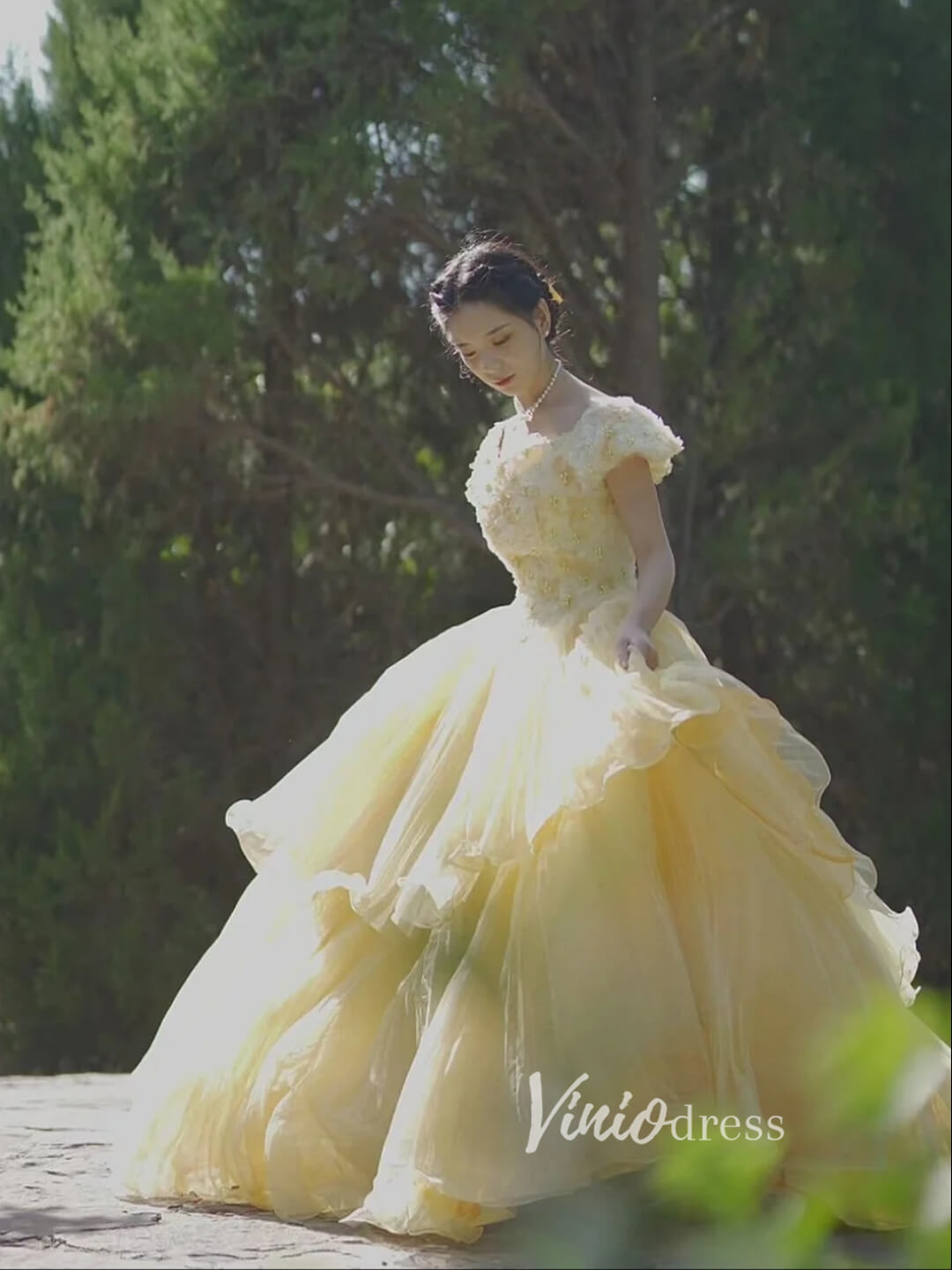 Vintage Yellow Ball Gowns Vintage Organza Quince Dresses FD3447 – Viniodress