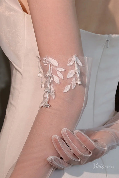 Sheer Long Tulle Bridal Gloves with Lace-Edged Detail WG213