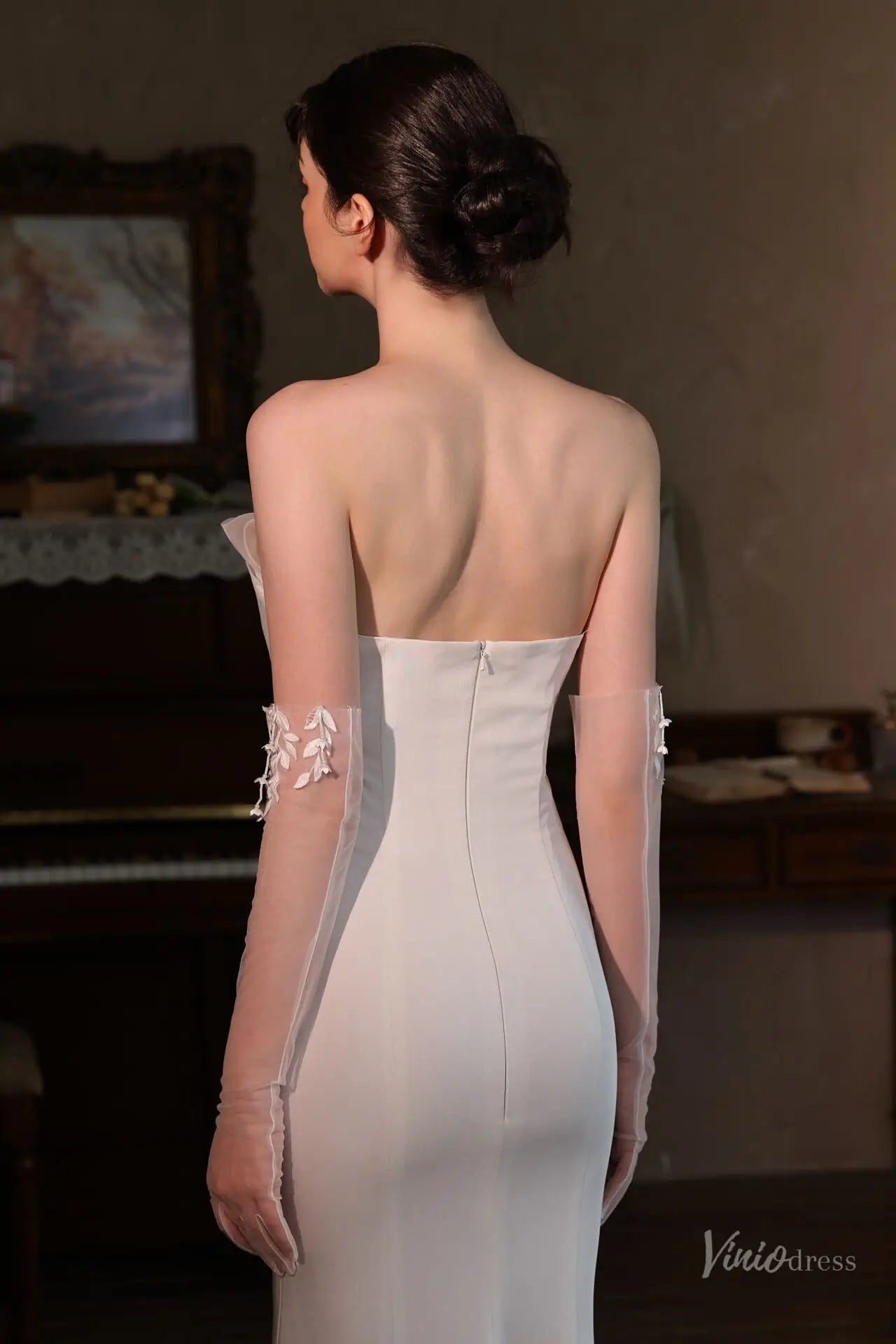 Sheer Long Tulle Bridal Gloves with Lace-Edged Detail WG213