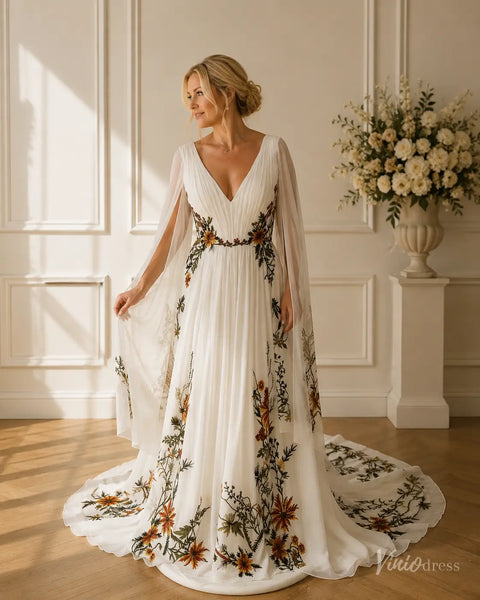 Whimsical Meadow Floral Chiffon Wedding Dress