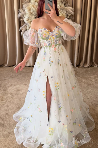 wildflower dress Selkie The Kilburn Day Dress, Heavy Cotton, Female, S line dress which is so soft and comfortable to wear Whimsical Wildflower Embroidered Wedding Dress
