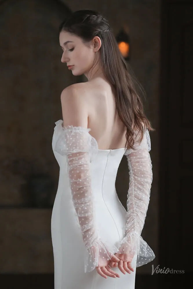 White Dotted Sheer Wedding Gloves for Women, Fingerless Long Tulle Bridal Gloves WG053-Bridal Gloves 2026-Viniodress-Ivory-