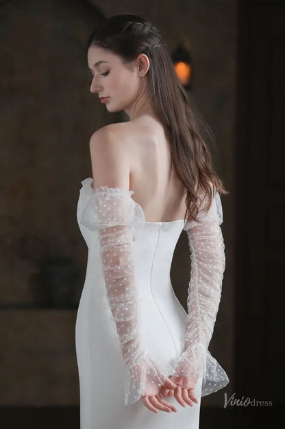 White Dotted Sheer Wedding Gloves for Women, Fingerless Long Tulle Bridal Gloves WG053-Bridal Gloves 2026-Viniodress-Ivory-