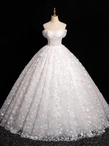 White Floral Prom Dresses Ball Gowns Off the Shoulder Quinceanera Dresses BG042-prom dresses 2025 -Viniodress-Ivory-Custom Size-