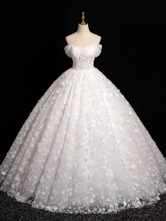 White Floral Prom Dresses Ball Gowns Off the Shoulder Quinceanera Dresses BG042-prom dresses 2025 -Viniodress-Ivory-Custom Size-
