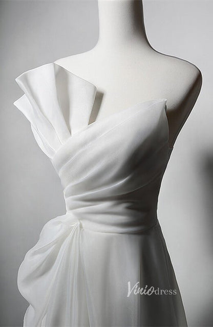 White Organza Prom Dresses Strapless Ruched Bodice Formal Dress AD1214-prom dresses 2025 -Viniodress-White-Custom Size-
