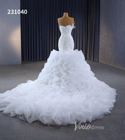 White Pearl Mermaid Wedding Dresses Tiered Strapless Pageant Dress 231040-wedding dresses 2025 -Viniodress-Fuchsia-Custom Size-