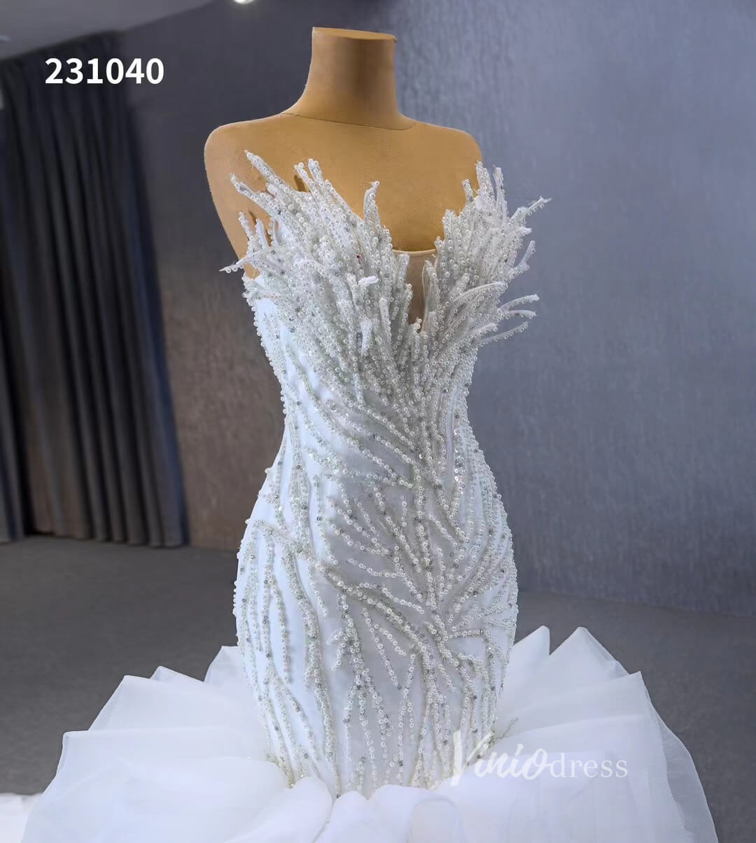White Pearl Mermaid Wedding Dresses Tiered Strapless Pageant Dress 231040-wedding dresses 2025 -Viniodress-Fuchsia-Custom Size-