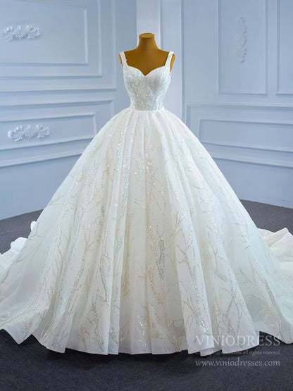 Wide Strap Beaded Wedding Dress Luxury Arabic Ball Gown 67246-wedding dresses 2025 -Viniodress-Ivory-Custom Size-