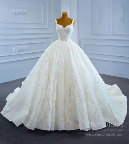 Wide Strap Beaded Wedding Dress Luxury Arabic Ball Gown 67246-wedding dresses 2025 -Viniodress-Ivory-Custom Size-