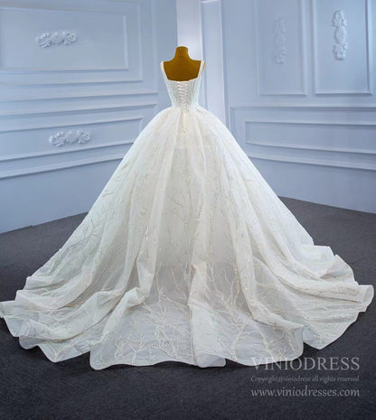 Wide Strap Beaded Wedding Dress Luxury Arabic Ball Gown 67246-wedding dresses 2025 -Viniodress-Ivory-Custom Size-