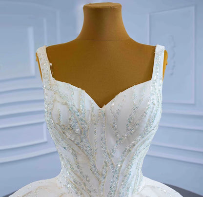 Wide Strap Beaded Wedding Dress Luxury Arabic Ball Gown 67246-wedding dresses 2025 -Viniodress-Ivory-Custom Size-