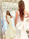 Wide Strap Mermaid Satin Wedding Dresses with Big Bow VW1872-wedding dresses-Viniodress-Ivory-Custom Size-Viniodress