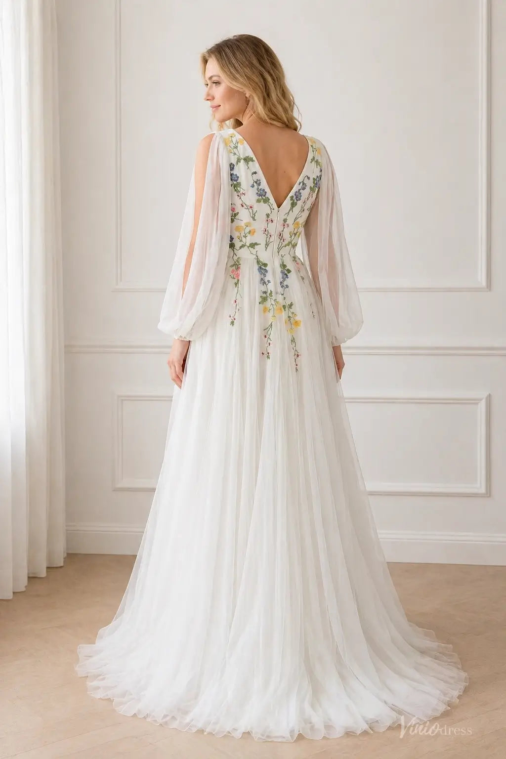 Wildflower Botanical Long Sleeve Wedding Dress