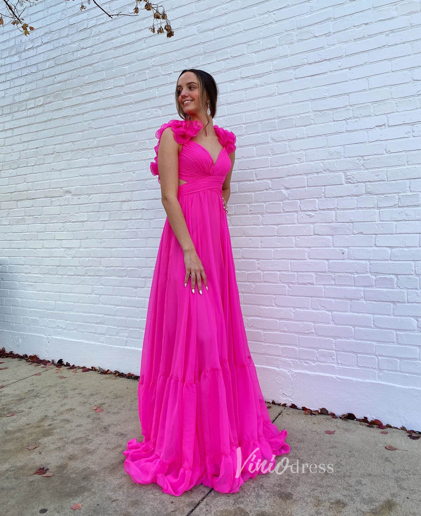 Yellow Pleated Chiffon Prom Dresses Crossed Tiered Strap FD3692-prom dresses 2025 -Viniodress-Yellow-Custom Size-